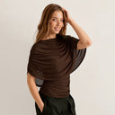 Gemma | Draped Cape Top – Ruched Sheer Short Sleeve Evening Blouse