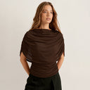 Gemma | Draped Cape Top – Ruched Sheer Short Sleeve Evening Blouse