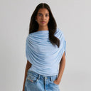 Gemma | Draped Cape Top – Ruched Sheer Short Sleeve Evening Blouse
