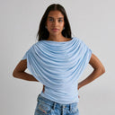 Gemma | Draped Cape Top – Ruched Sheer Short Sleeve Evening Blouse
