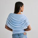 Gemma | Draped Cape Top – Ruched Sheer Short Sleeve Evening Blouse