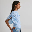 Gemma | Draped Cape Top – Ruched Sheer Short Sleeve Evening Blouse
