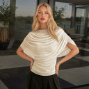 Gemma | Draped Cape Top – Ruched Sheer Short Sleeve Evening Blouse