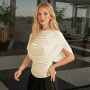 Gemma | Draped Cape Top – Ruched Sheer Short Sleeve Evening Blouse