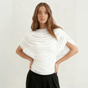 Gemma | Draped Cape Top – Ruched Sheer Short Sleeve Evening Blouse