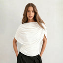 Gemma | Draped Cape Top – Ruched Sheer Short Sleeve Evening Blouse