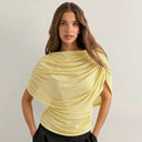 Gemma | Draped Cape Top – Ruched Sheer Short Sleeve Evening Blouse