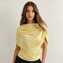 Gemma | Draped Cape Top – Ruched Sheer Short Sleeve Evening Blouse