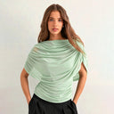 Gemma | Draped Cape Top – Ruched Sheer Short Sleeve Evening Blouse