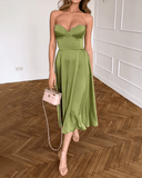 Genesis | Strapless A Line Midi Dress – Sweetheart Neck Sleeveless Wedding Guest