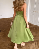 Genesis | Strapless A Line Midi Dress – Sweetheart Neck Sleeveless Wedding Guest