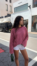 Georgia | Striped Oversized Top – Crew Neck Wide Sleeve Everyday Wear