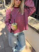 Georgia | Striped Oversized Top – Crew Neck Wide Sleeve Everyday Wear
