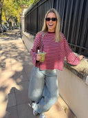Georgia | Striped Oversized Top – Crew Neck Wide Sleeve Everyday Wear