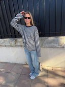 Georgia | Striped Oversized Top – Crew Neck Wide Sleeve Everyday Wear