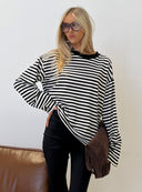 Georgia | Striped Oversized Top – Crew Neck Wide Sleeve Everyday Wear