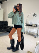 Georgia | Striped Oversized Top – Crew Neck Wide Sleeve Everyday Wear