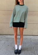 Georgia | Striped Oversized Top – Crew Neck Wide Sleeve Everyday Wear