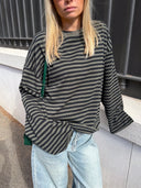 Georgia | Striped Oversized Top – Crew Neck Wide Sleeve Everyday Wear