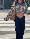 Georgia | Striped Oversized Top – Crew Neck Wide Sleeve Everyday Wear