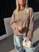 Georgia | Striped Oversized Top – Crew Neck Wide Sleeve Everyday Wear