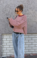 Georgia | Striped Oversized Top – Crew Neck Wide Sleeve Everyday Wear