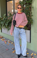 Georgia | Striped Oversized Top – Crew Neck Wide Sleeve Everyday Wear