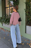 Georgia | Striped Oversized Top – Crew Neck Wide Sleeve Everyday Wear