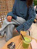 Georgia | Striped Oversized Top – Crew Neck Wide Sleeve Everyday Wear