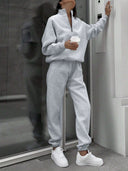 Georgina | Two Piece Sweat Set – Casual Half Zip Long Sleeve Jogger Pants