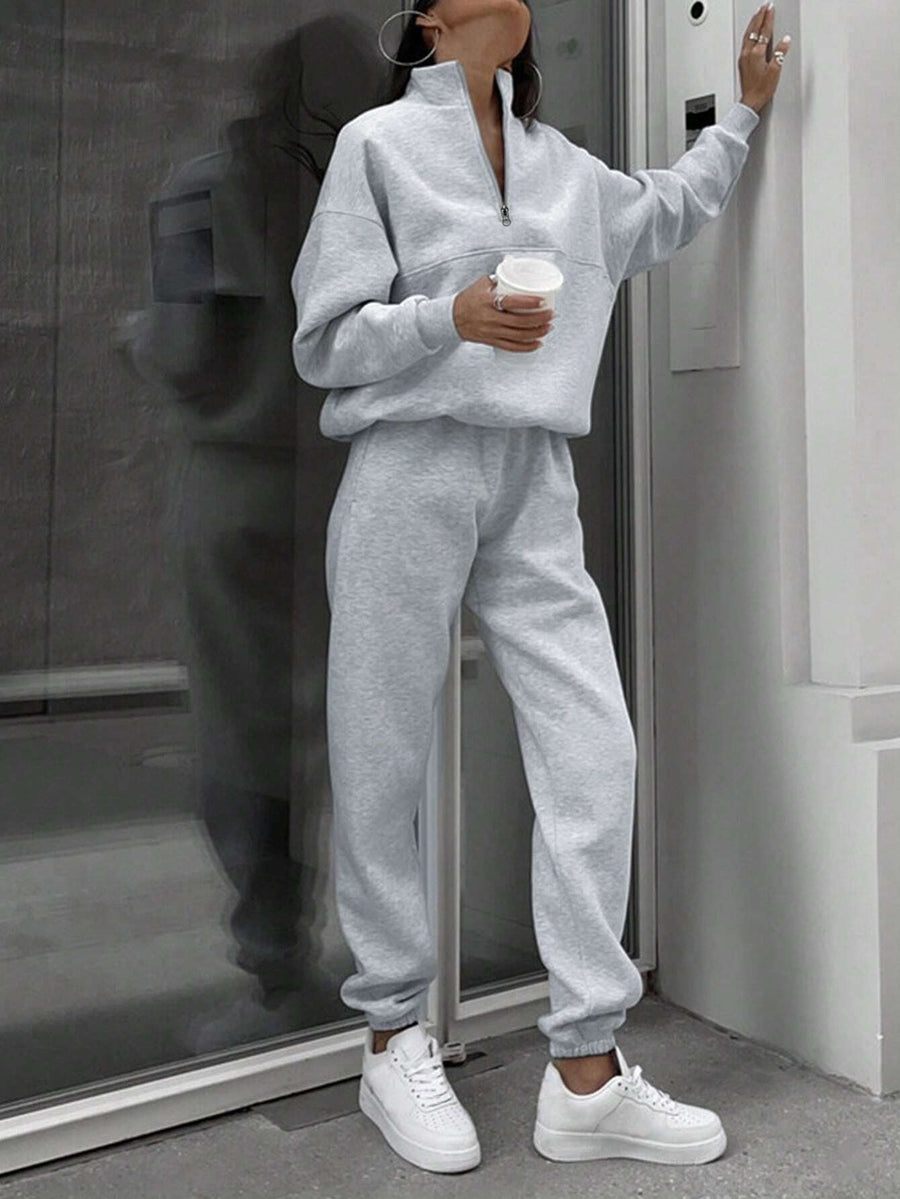 Georgina | Two Piece Sweat Set – Casual Half Zip Long Sleeve Jogger Pants