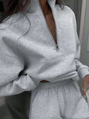 Georgina | Two Piece Sweat Set – Casual Half Zip Long Sleeve Jogger Pants