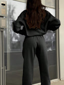 Georgina | Two Piece Sweat Set – Casual Half Zip Long Sleeve Jogger Pants