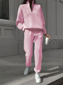 Georgina | Two Piece Sweat Set – Casual Half Zip Long Sleeve Jogger Pants