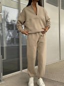 Georgina | Two Piece Sweat Set – Casual Half Zip Long Sleeve Jogger Pants