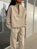 Georgina | Two Piece Sweat Set – Casual Half Zip Long Sleeve Jogger Pants