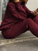Georgina | Two Piece Sweat Set – Casual Half Zip Long Sleeve Jogger Pants
