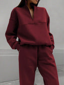 Georgina | Two Piece Sweat Set – Casual Half Zip Long Sleeve Jogger Pants
