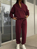 Georgina | Two Piece Sweat Set – Casual Half Zip Long Sleeve Jogger Pants