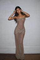 Gigi | Sheer Glitter Maxi – Strapless Bandeau Wrap Skirt Going Out Party Dress