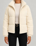 Gisella | Corduroy Puffer Jacket – Winter Funnel Neck Zip Front Long Sleeve