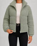 Gisella | Corduroy Puffer Jacket – Winter Funnel Neck Zip Front Long Sleeve