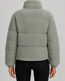 Gisella | Corduroy Puffer Jacket – Winter Funnel Neck Zip Front Long Sleeve