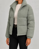 Gisella | Corduroy Puffer Jacket – Winter Funnel Neck Zip Front Long Sleeve
