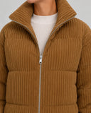 Gisella | Corduroy Puffer Jacket – Winter Funnel Neck Zip Front Long Sleeve