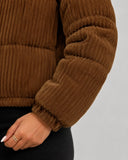 Gisella | Corduroy Puffer Jacket – Winter Funnel Neck Zip Front Long Sleeve