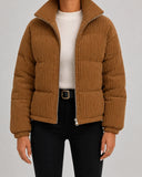 Gisella | Corduroy Puffer Jacket – Winter Funnel Neck Zip Front Long Sleeve