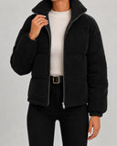 Gisella | Corduroy Puffer Jacket – Winter Funnel Neck Zip Front Long Sleeve