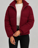Gisella | Corduroy Puffer Jacket – Winter Funnel Neck Zip Front Long Sleeve