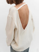 Giselle | Open Back Sweater – Deep Scoop Strap Long Sleeve Loose Knit